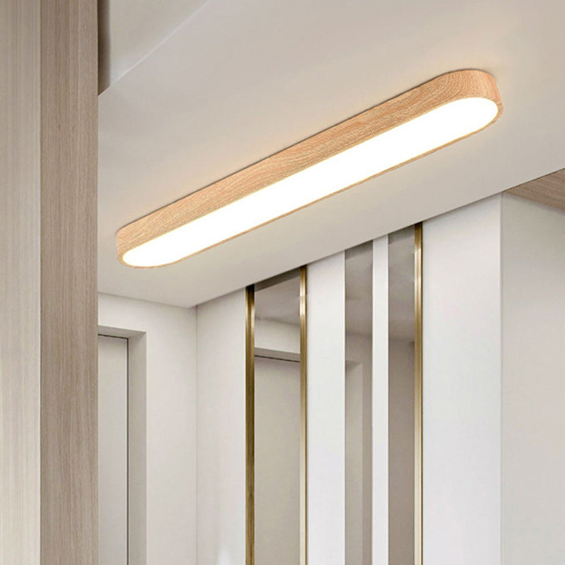 Contemporary Nordic LED Flush Mount Ceiling Light for Living Room, Rectangular Wood and Acrylic Design, Modern Interior Lighting, Stylish Home Decor.