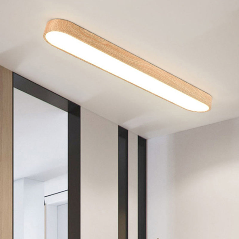 Contemporary Nordic LED Flush Mount Ceiling Light for Living Room, Rectangular Wood and Acrylic Design, Modern Interior Lighting, Stylish Home Decor.