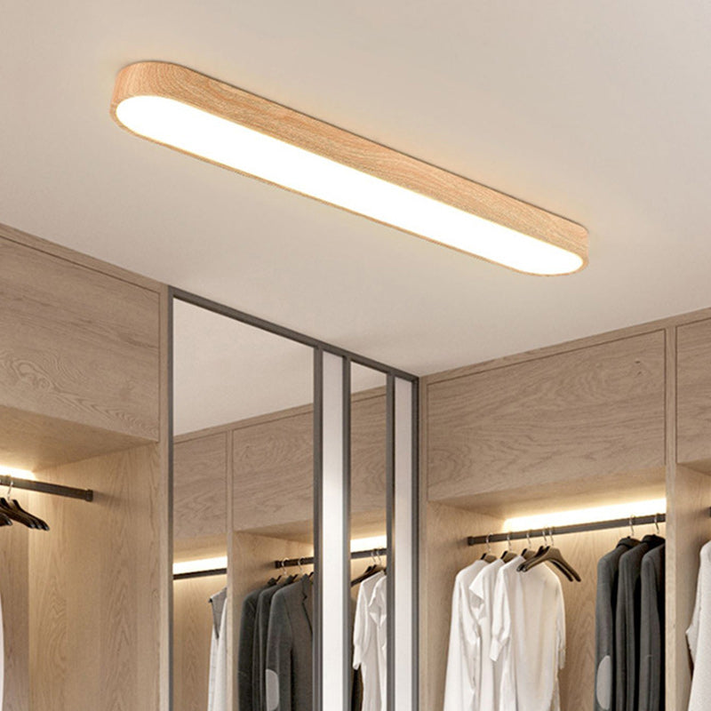 Contemporary Nordic LED Flush Mount Ceiling Light for Living Room, Rectangular Wood and Acrylic Design, Modern Interior Lighting, Stylish Home Decor.