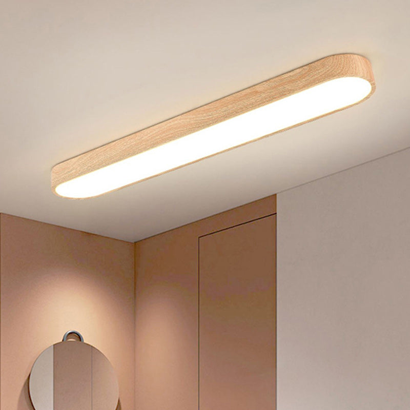 Contemporary Nordic LED Flush Mount Ceiling Light for Living Room, Rectangular Wood and Acrylic Design, Modern Interior Lighting, Stylish Home Decor.