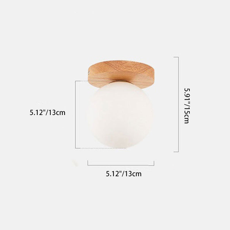 Modern Minimalist Globe Wood Glass Semi-Flush Mount Ceiling Light for Living Room