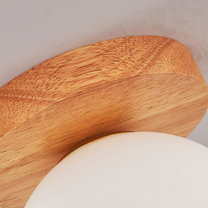 Modern Minimalist Globe Wood Glass Semi-Flush Mount Ceiling Light for Living Room