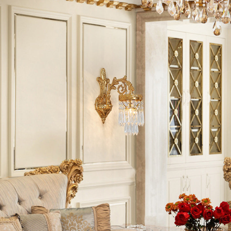 Traditional French Teardrop Copper Crystal Wall Sconce Lamp 

Illuminate your living room with this stunning traditional French teardrop wall sconce. Crafted from high-quality copper and adorned with exquisite crystal accents, this 1/2-light lamp adds a t