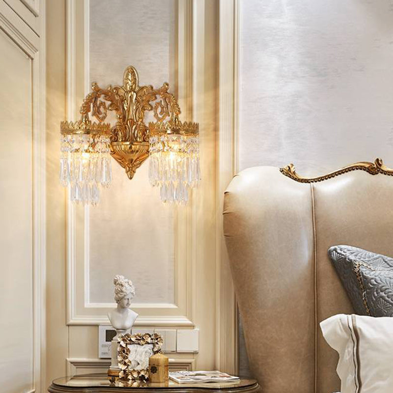 Traditional French Teardrop Copper Crystal Wall Sconce Lamp 

Illuminate your living room with this stunning traditional French teardrop wall sconce. Crafted from high-quality copper and adorned with exquisite crystal accents, this 1/2-light lamp adds a t