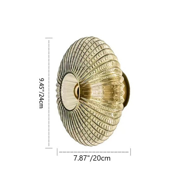 Contemporary Nordic Iron Striped Glass Wall Sconce Lamp - 1-Light Round Disc for Living Room