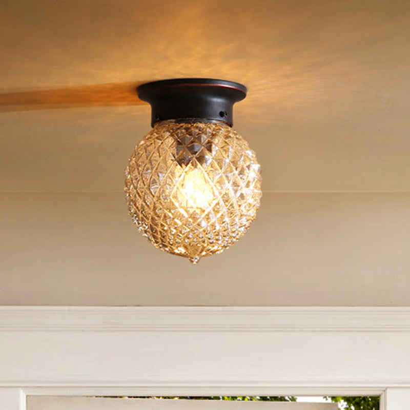 Vintage Globe Iron Glass Semi-Flush Mount Ceiling Light - Living Room Lighting Fixture