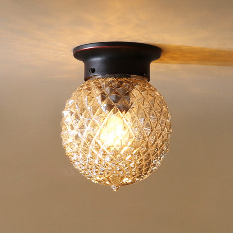 Vintage Globe Iron Glass Semi-Flush Mount Ceiling Light - Living Room Lighting Fixture