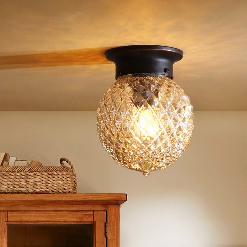 Vintage Globe Iron Glass Semi-Flush Mount Ceiling Light - Living Room Lighting Fixture