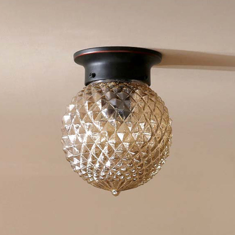 Vintage Globe Iron Glass Semi-Flush Mount Ceiling Light - Living Room Lighting Fixture