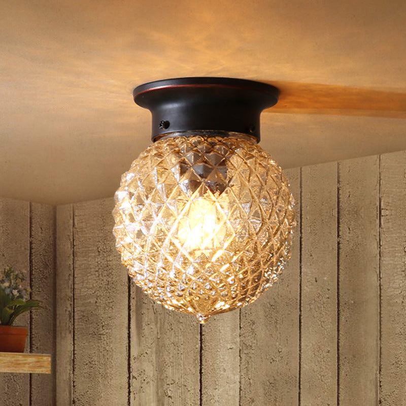 Vintage Globe Iron Glass Semi-Flush Mount Ceiling Light - Living Room Lighting Fixture