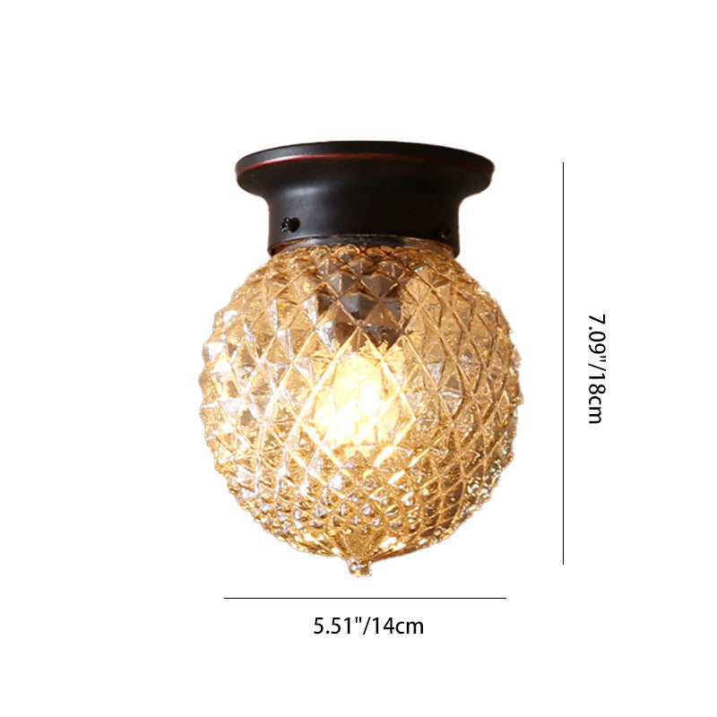 Vintage Globe Iron Glass Semi-Flush Mount Ceiling Light - Living Room Lighting Fixture