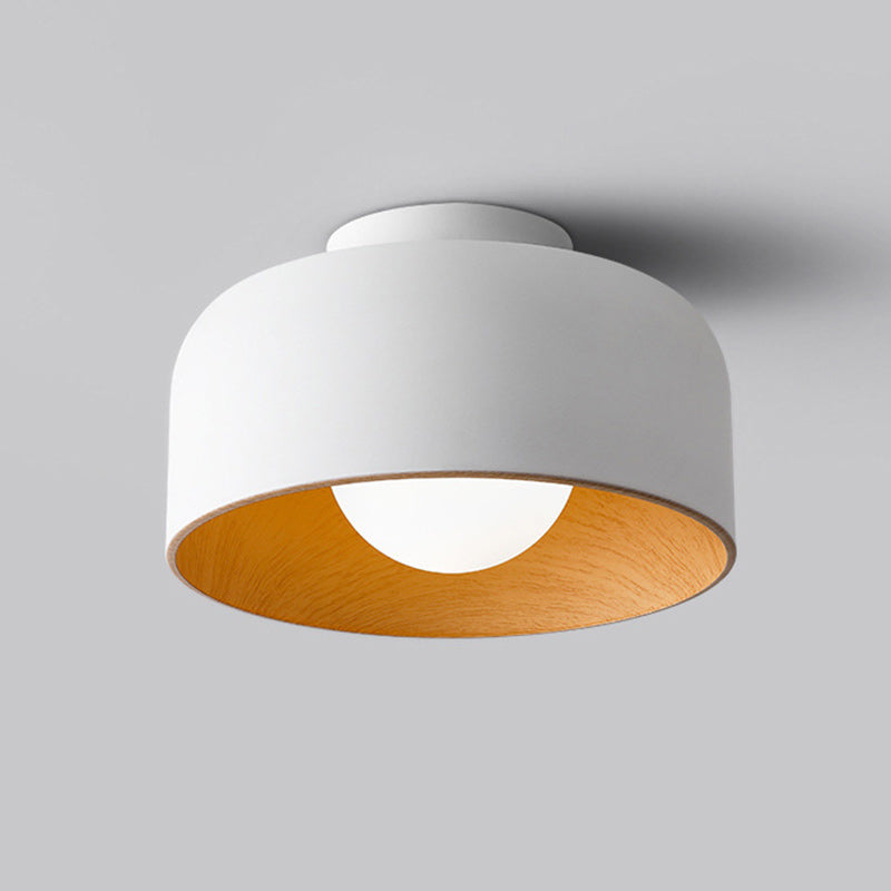 Contemporary Nordic Round Iron Glass 1-Light Semi-Flush Mount Ceiling Light