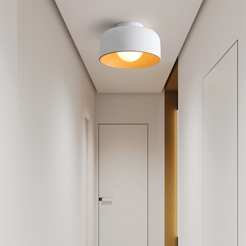 Contemporary Nordic Round Iron Glass 1-Light Semi-Flush Mount Ceiling Light