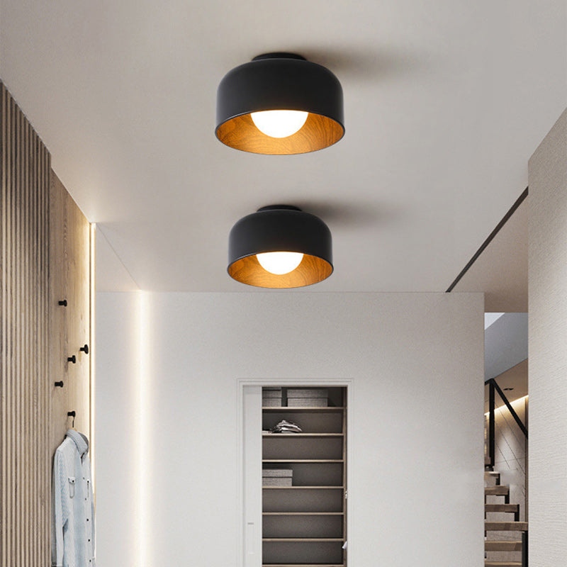 Contemporary Nordic Round Iron Glass 1-Light Semi-Flush Mount Ceiling Light