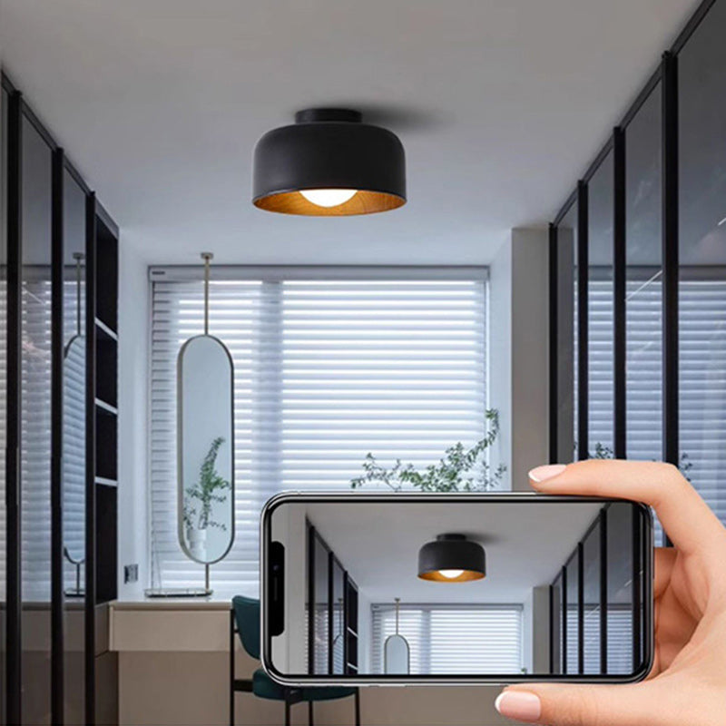 Contemporary Nordic Round Iron Glass 1-Light Semi-Flush Mount Ceiling Light