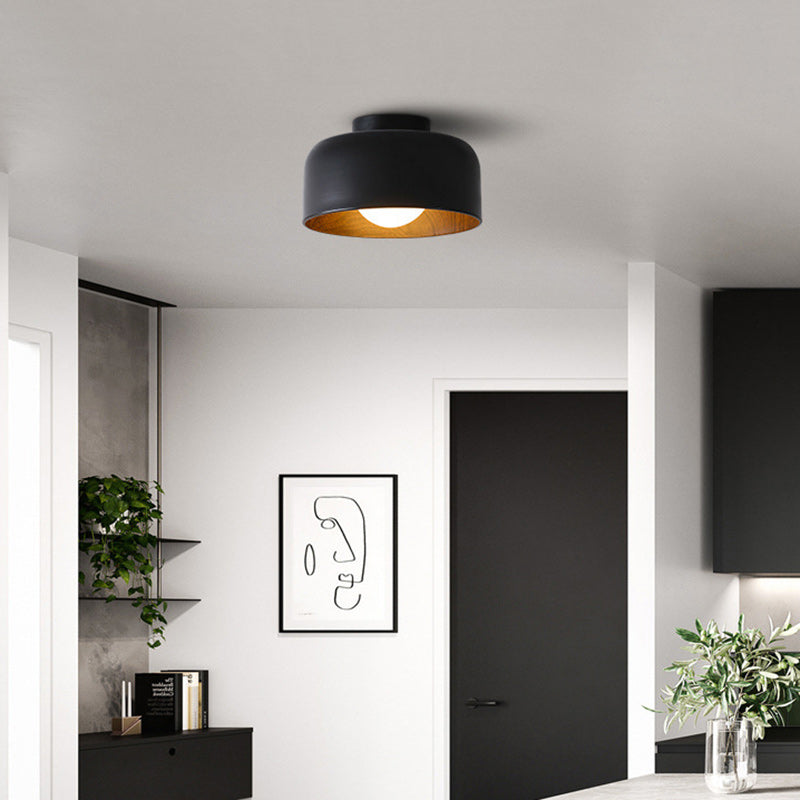 Contemporary Nordic Round Iron Glass 1-Light Semi-Flush Mount Ceiling Light