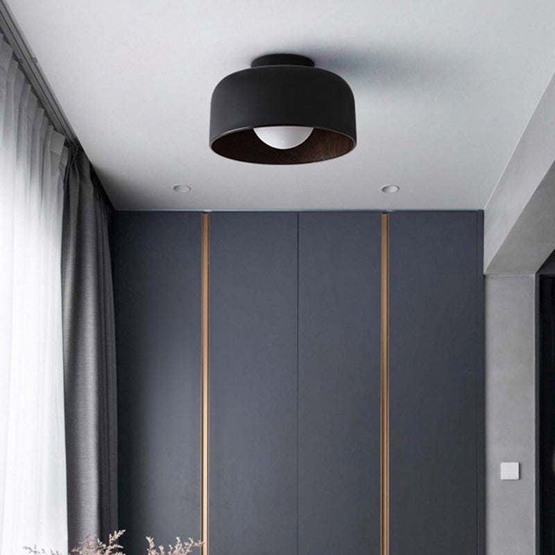Contemporary Nordic Round Iron Glass 1-Light Semi-Flush Mount Ceiling Light