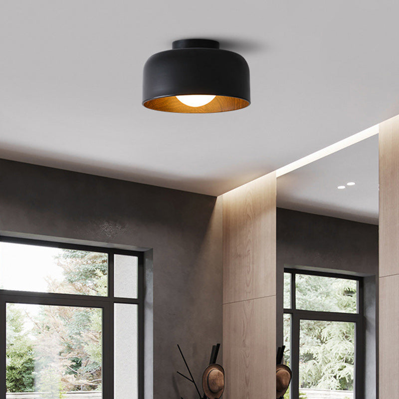 Contemporary Nordic Round Iron Glass 1-Light Semi-Flush Mount Ceiling Light