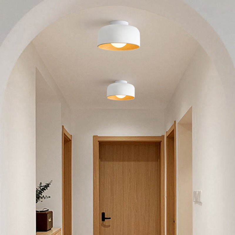 Contemporary Nordic Round Iron Glass 1-Light Semi-Flush Mount Ceiling Light