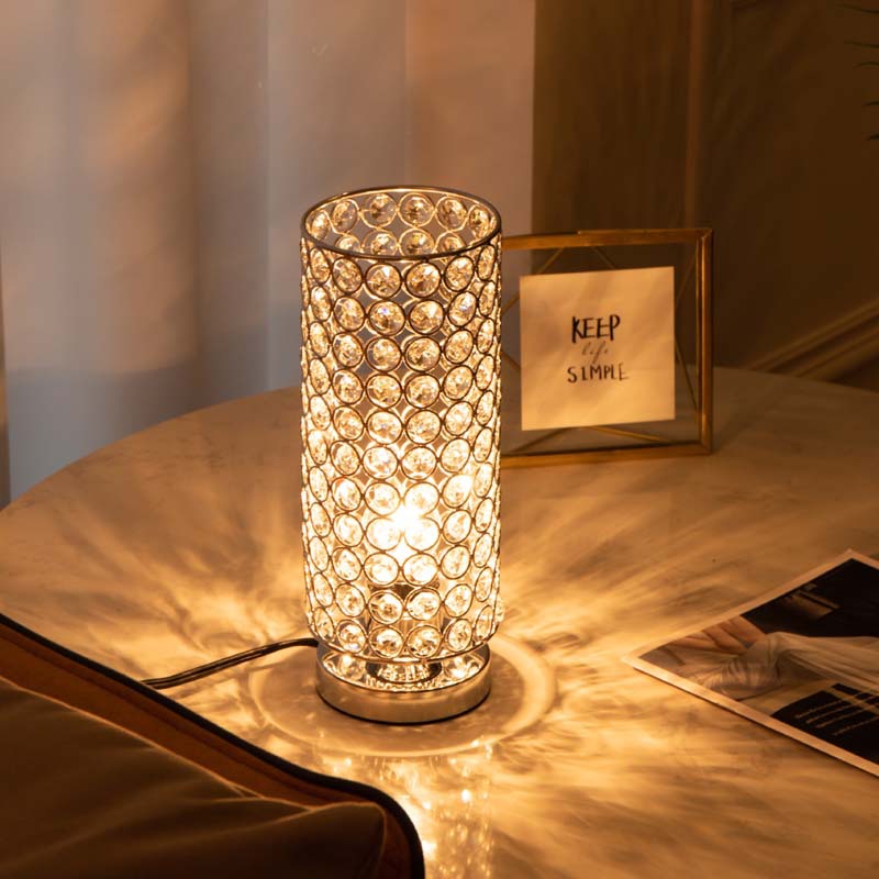 Modern Simplicity Cylinder Iron Crystal 1-Light Table Lamp for Living Room, Contemporary Style Desk Lighting, Minimalist Home Decor, Elegant Accent Lamp for Bedroom and Office, Industrial Design Table Lamp with Crystal Base, Stylish Lighting Fixture, Uniq