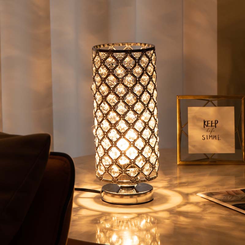 Modern Simplicity Cylinder Iron Crystal Table Lamp for Living Room