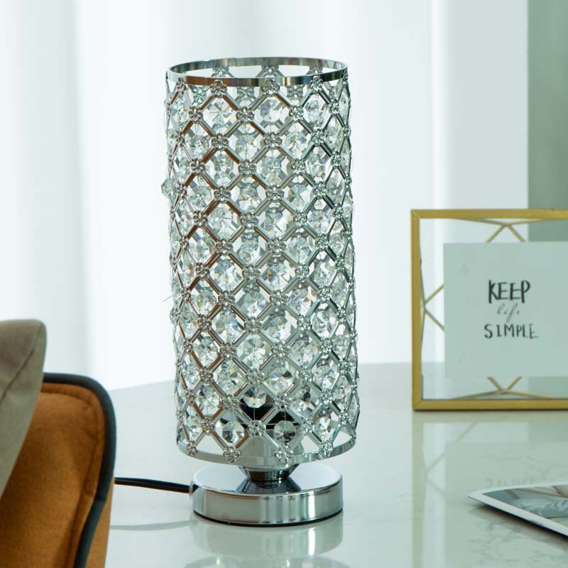 Modern Simplicity Cylinder Iron Crystal Table Lamp for Living Room