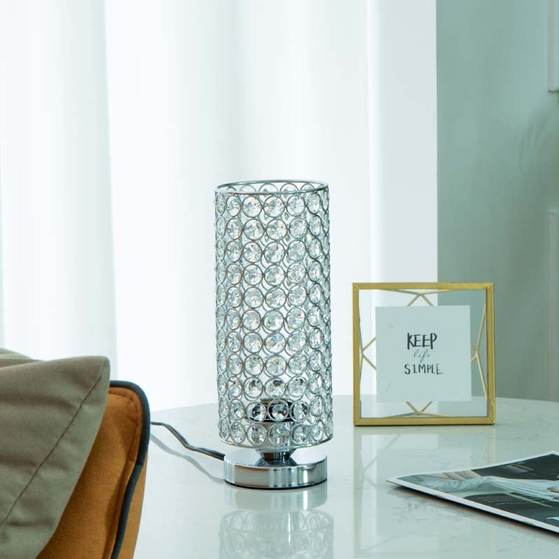 Modern Simplicity Cylinder Iron Crystal Table Lamp for Living Room