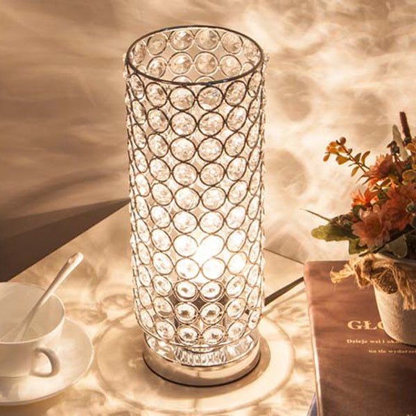 Modern Simplicity Cylinder Iron Crystal 1-Light Table Lamp for Living Room, Contemporary Style Desk Lighting, Minimalist Home Decor, Elegant Accent Lamp for Bedroom and Office, Industrial Design Table Lamp with Crystal Base, Stylish Lighting Fixture, Uniq