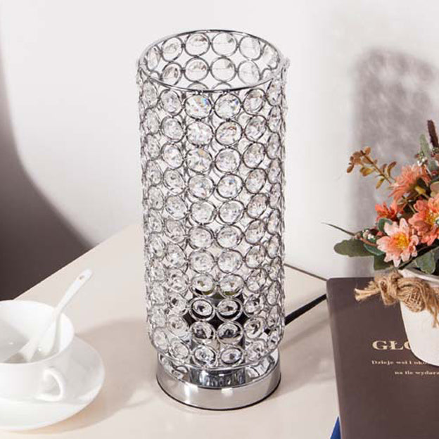Modern Simplicity Cylinder Iron Crystal Table Lamp for Living Room