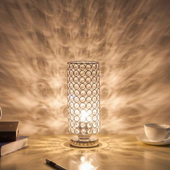 Modern Simplicity Cylinder Iron Crystal Table Lamp for Living Room