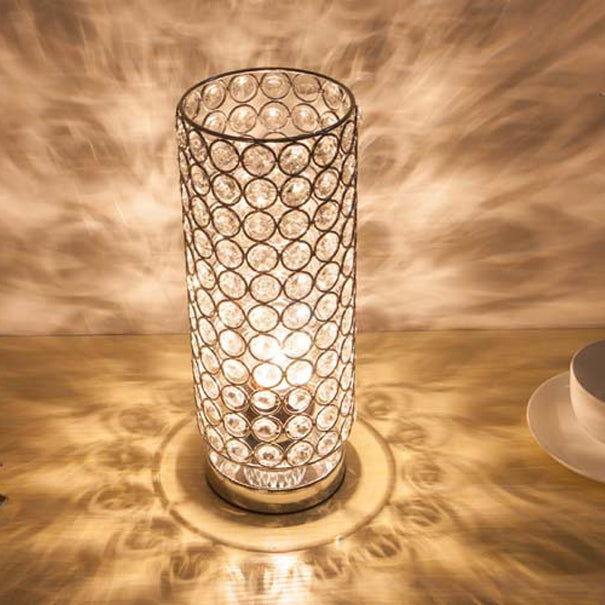 Modern Simplicity Cylinder Iron Crystal Table Lamp for Living Room