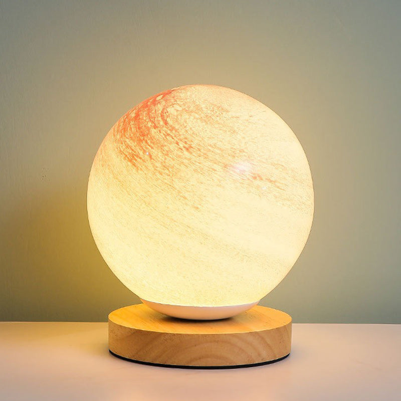 Contemporary Creative Globe Wood Glass LED Table Lamp for Living Room, Modern Nightstand Lighting, Stylish Home Decor, Energy-Efficient Brightness, Unique Design, Decorative Accent Light for Bedroom, Elegant Table Lighting Fixture, Trendy Living Room Tabl