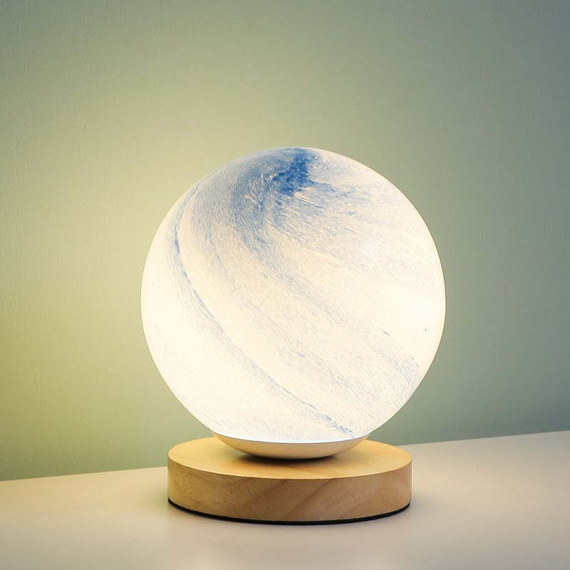 Contemporary Creative Globe Wood Glass LED Table Lamp for Living Room, Modern Nightstand Lighting, Stylish Home Decor, Energy-Efficient Brightness, Unique Design, Decorative Accent Light for Bedroom, Elegant Table Lighting Fixture, Trendy Living Room Tabl