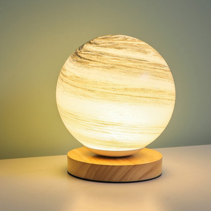 Contemporary Creative Globe Wood Glass LED Table Lamp for Living Room, Modern Nightstand Lighting, Stylish Home Decor, Energy-Efficient Brightness, Unique Design, Decorative Accent Light for Bedroom, Elegant Table Lighting Fixture, Trendy Living Room Tabl