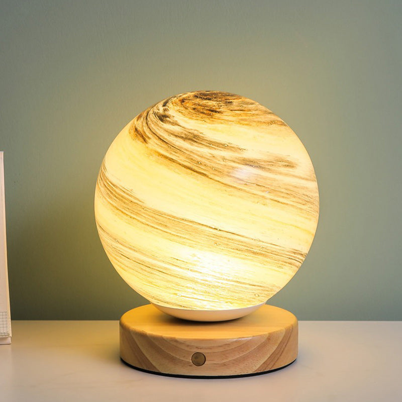 Contemporary Creative Globe Wood Glass LED Table Lamp for Living Room, Modern Nightstand Lighting, Stylish Home Decor, Energy-Efficient Brightness, Unique Design, Decorative Accent Light for Bedroom, Elegant Table Lighting Fixture, Trendy Living Room Tabl