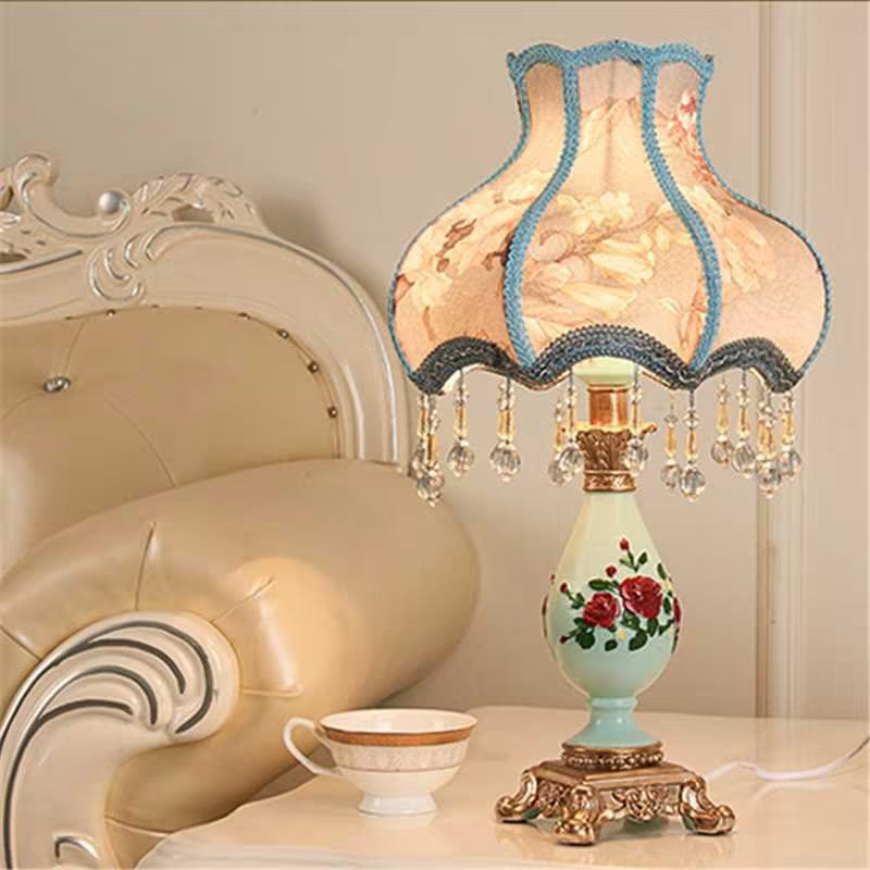 Traditional European Vase Base Resin Fabric 1-Light Table Lamp for Bedroom Lighting Decor Home Accent Vintage Style. Elegant Nightstand Lamp with Soft Warm Glow Ideal for Reading and Relaxation. Classic Design Perfect for Rustic or Modern Interiors. High-