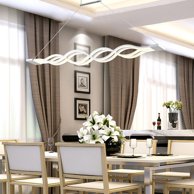 Modern Minimalist Double Loop Wave LED Chandelier - Aluminum Hardware for Dining Room