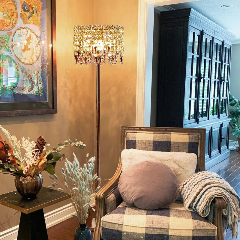 Traditional Luxury Crystal Stainless Steel Floor Lamp for Bedroom