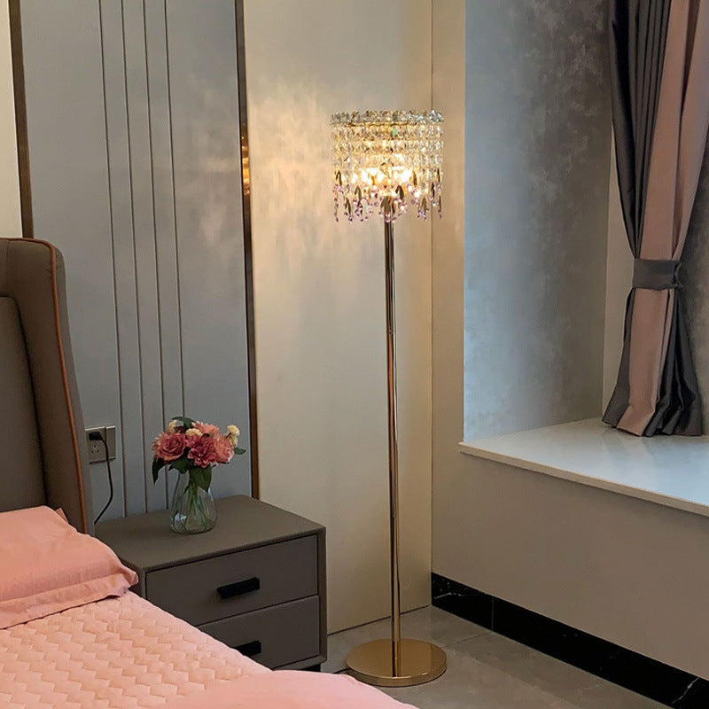 Traditional Luxury Crystal Stainless Steel Floor Lamp for Bedroom
