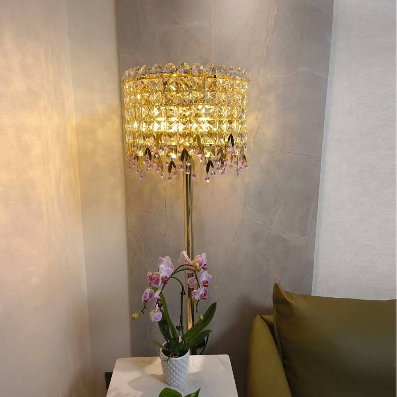 Traditional Luxury Crystal Stainless Steel Floor Lamp for Bedroom