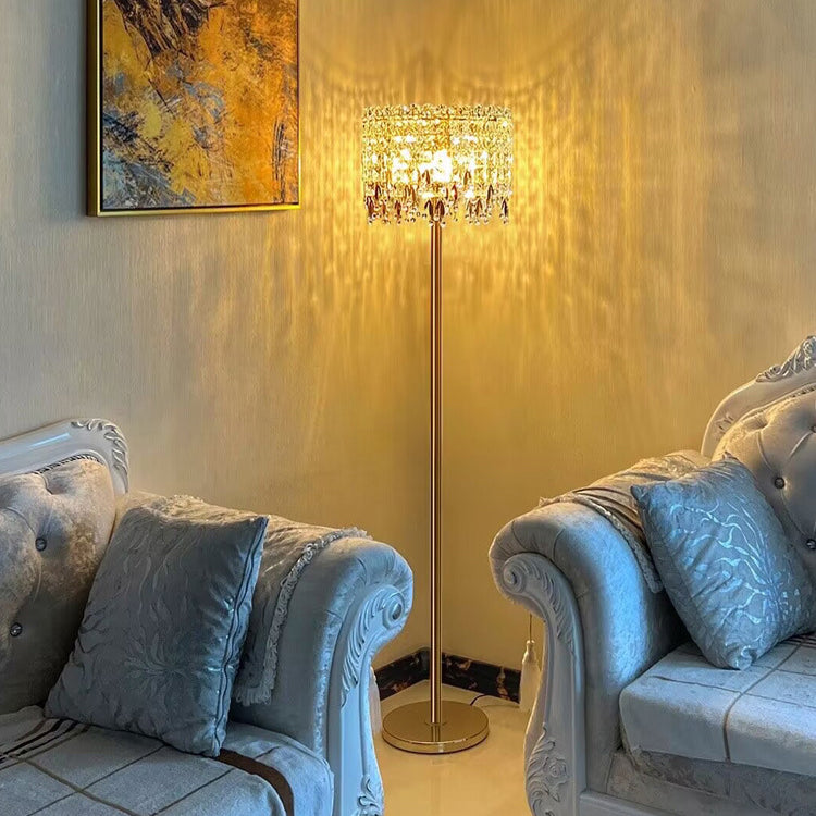 Traditional Luxury Crystal Stainless Steel Floor Lamp for Bedroom