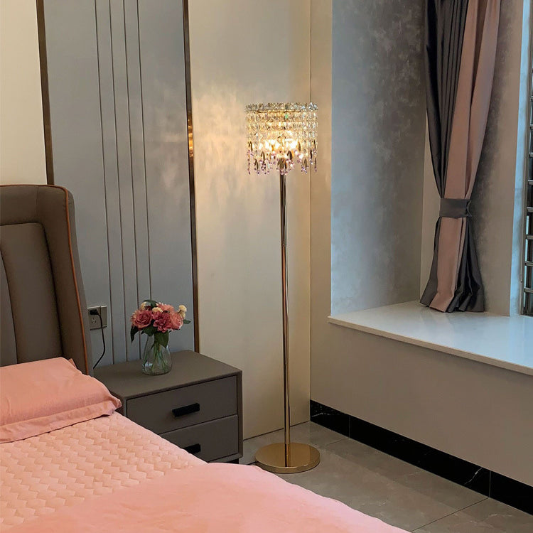 Traditional Luxury Crystal Stainless Steel Floor Lamp for Bedroom