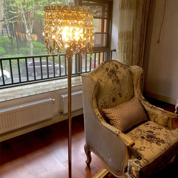 Traditional Luxury Crystal Stainless Steel Floor Lamp for Bedroom