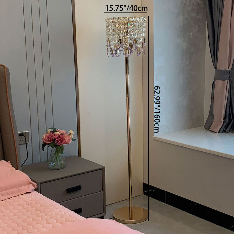 Traditional Luxury Crystal Stainless Steel Floor Lamp for Bedroom