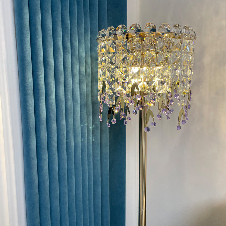 Traditional Luxury Crystal Stainless Steel Floor Lamp for Bedroom