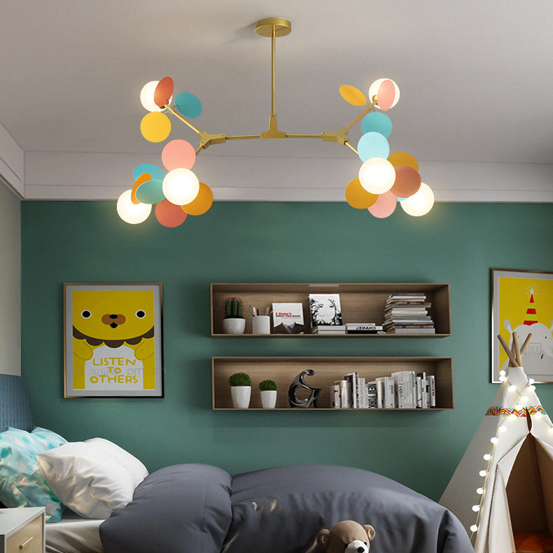 Contemporary Nordic Metal Chandelier - Colorful Acrylic Flower Branch Glass Ball 5/6/8/10/12/15 Light for Living Room
