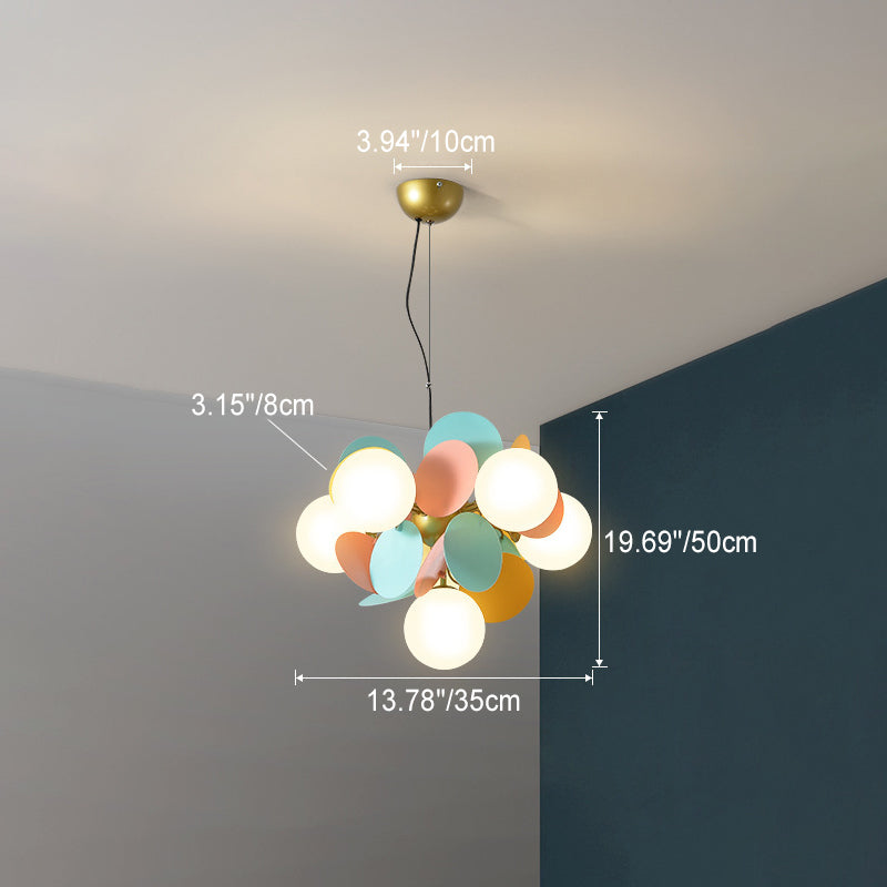 Contemporary Nordic Metal Chandelier - Colorful Acrylic Flower Branch Glass Ball 5/6/8/10/12/15 Light for Living Room