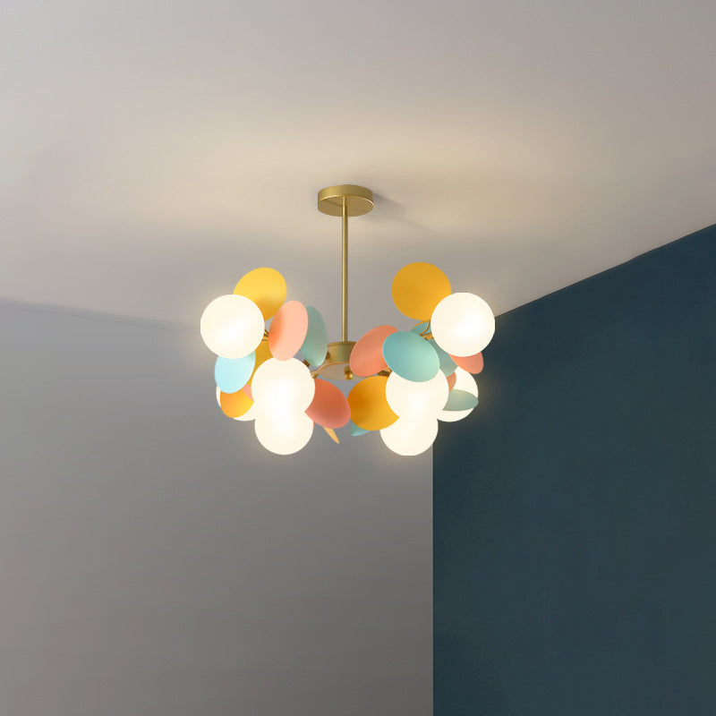 Contemporary Nordic Metal Chandelier - Colorful Acrylic Flower Branch Glass Ball 5/6/8/10/12/15 Light for Living Room
