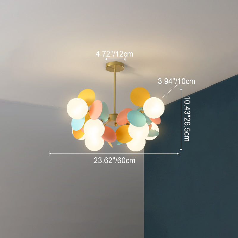 Contemporary Nordic Metal Chandelier - Colorful Acrylic Flower Branch Glass Ball 5/6/8/10/12/15 Light for Living Room