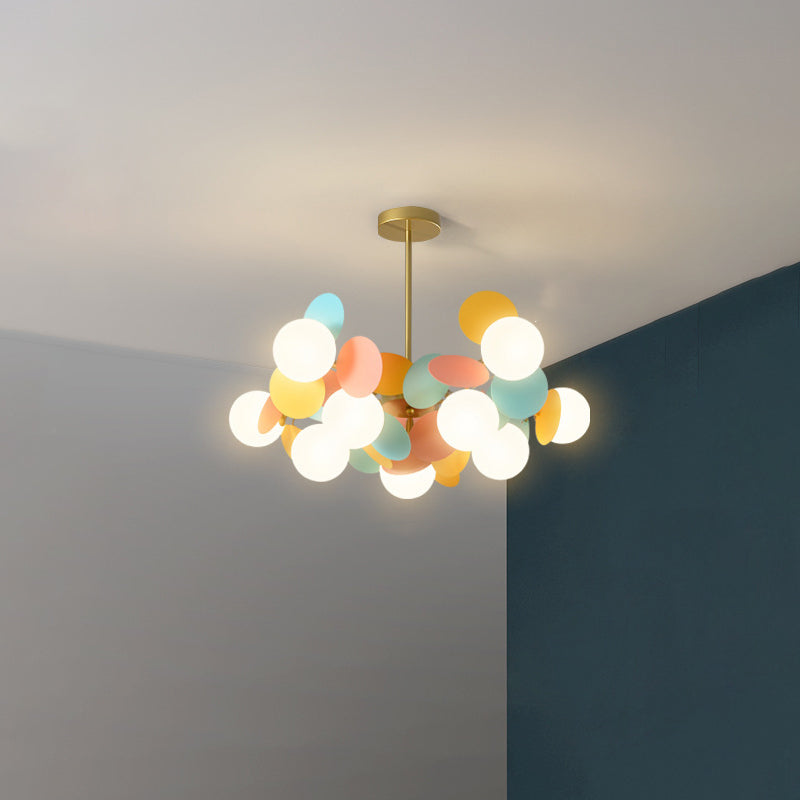 Contemporary Nordic Metal Chandelier - Colorful Acrylic Flower Branch Glass Ball 5/6/8/10/12/15 Light for Living Room